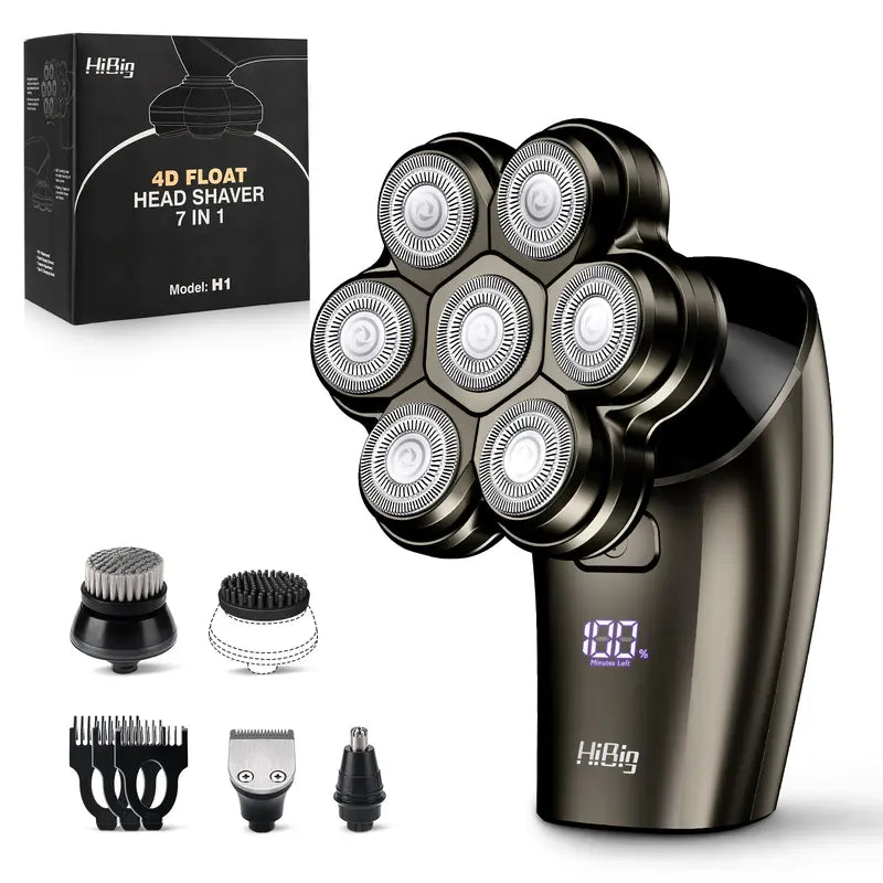 7D Electric Legs & Body Shaver for Women - 5-in-1 Lady Grooming Kit for Bald Head, Legs & Armpits, Waterproof Rechargeable Painless Razor, Cordless Shaver with Floating Heads, Ideal Gift for Her