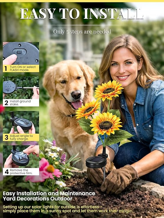 ⏳Time-Limited Special Price: 9.99!!⏰ Solar Sunflower Garden Stake Lights 🌻 | Waterproof 🌧️ | No Wiring💡