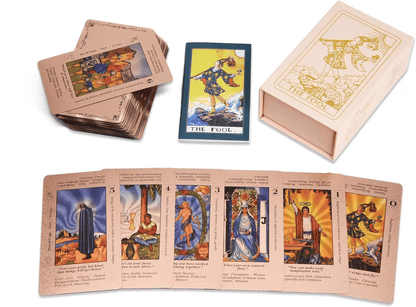 Rose Gold Tarot Cards with Guide Book Waterproof Wrinkle Resistant Foil Tarot Deck for Beginners Includes Chakras Planets Zodiac Signs Elements & Affirmations